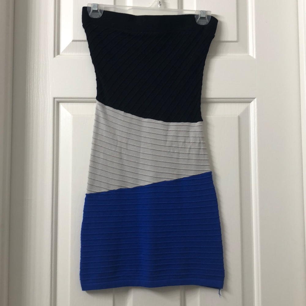 Dress- tube top, blue gray & black color block SM